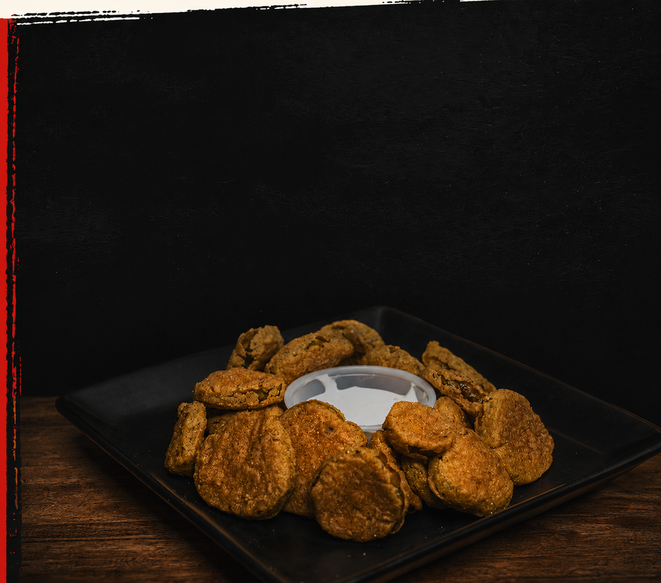 Fried pickle chips with ranch dipping sauce