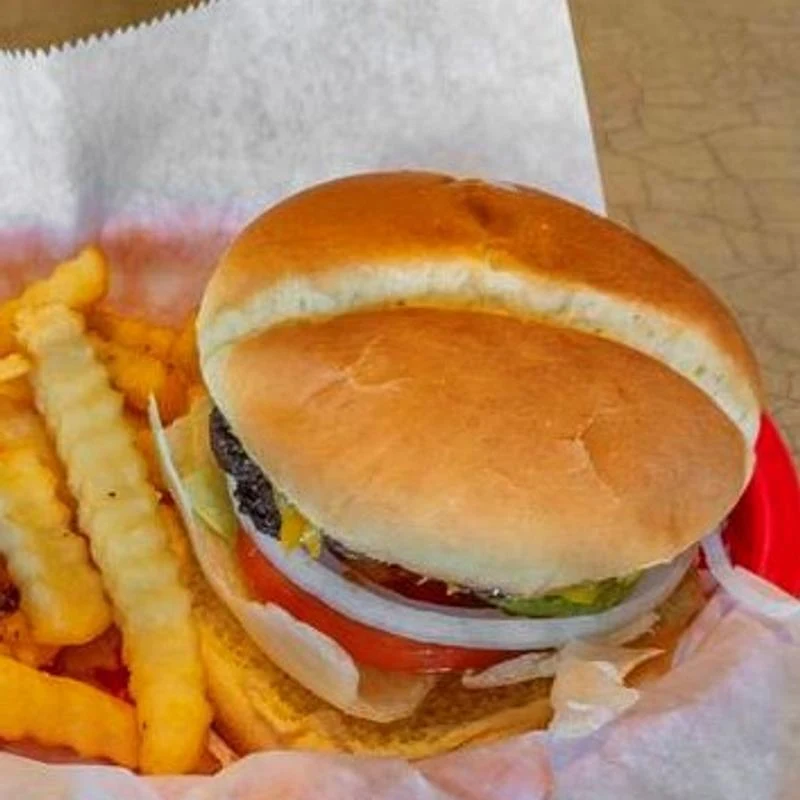 Cheeseburger basket with crinkle-cut fries
